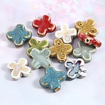 Colorful Porcelain Beads, for DIY Accessories Material, Cross, Colorful, 22x23x7.5mm, Hole: 2.6mm(PW-WGA6120-01)