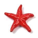 Handmade Porcelain Beads, Starfish, Bright Glazed Porcelain, Red, 39.5~40x41.5~2x10~10.5mm, Hole: 2mm(PORC-Z007-08C)
