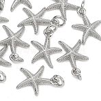 SHEGRACE Brass Pendants, Starfish Charms, Cadmium Free & Nickel Free & Lead Free, Real Platinum Plated, 12x9.5x2mm, Hole: 2mm(XGRQ2O628-414P)