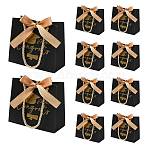 Gold Stamping Graduation Cap Paper Gift Bags, with Polyester Handles and Ribbon, Rectangle, Black, 12x6x14cm(CARB-FZC0001-01A)