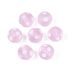 Frosted Handmade Lampwork Beads, Round with Dot, Pearl Pink, 11.5~12mm, Hole: 0.9~1.6mm(LAMP-Q039-10B)