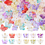 120Pcs 12 Colors Glass Butterfly Charms, with Brass Ball Double Loops, Mixed Color, 11mm, Hole: 1.6mm, 10colors/pcs(PALLOY-DC00029)