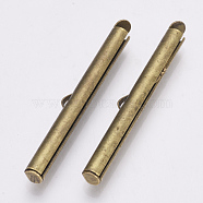 Brass Slide On End Clasp Tubes, Slider End Caps, Antique Bronze, 6x40x4mm, Hole: 1x3mm, Inner Diameter: 3mm(KK-Q747-11I-AB)
