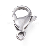 316 Surgical Stainless Steel Lobster Claw Clasps, Manual Polishing, Stainless Steel Color, 12.8x8.4x3.7mm, Hole: 1.5mm(STAS-M281-01P-E)
