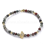 Stretch Bracelets, with Natural Indian Agate Beads, Brass Round Beads, Brass Micro Pave Grade AAA Cubic Zirconia Beads and Elastic Crystal Thread, Conch Shell Shape, with Cardboard Box, 2-3/8 inch(6cm)(BJEW-JB04904-02)
