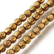 Electroplated Synthetic Non-magnetic Hematite Beads Strands, Pumpkin, Golden Plated, 3.5~4x3.5mm, Hole: 0.8mm, about 107~112pcs/strand, 15.75~15.91 inch(40~40.4cm)(G-C154-A01-01B)