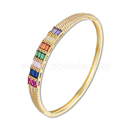 Colorful Cubic Zirconia Rectangle Hinged Bangle, Brass Jewelry for Women, Nickel Free, Golden, Inner Diameter: 2-1/4 inch(5.8cm)(BJEW-N014-007)