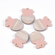 Resin & Wood Pendants, Radish, Pink, 28x20x3.5mm, Hole: 1.6mm(RESI-S358-43B)