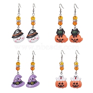 Halloween Theme Resin Dangle Earrings, 316 Surgical Stainless Steel Jewelry, Mixed Shapes, 68~72x23~27mm(EJEW-JE05287)