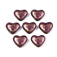 Spray Painted Opaque Acrylic Beads, Heart with Flower, Coconut Brown, 16x19x8mm, Hole: 2mm(SACR-S305-28-B03)