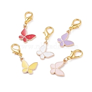 Alloy Enamel Pendants Decoration, with Zinc Alloy Lobster Claw Clasps, Butterfly, Mixed Color, 36mm(HJEW-JM00630)