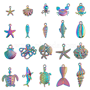 HOBBIESAY Marine Organism Theme Alloy Pendant Sets, Mixed Shapes, Rainbow Color, 15~37x8~29x2.5~5mm, 20pcs/box(FIND-HY0001-47)