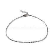304 Stainless Steel Rope Chains Bracelets, Stainless Steel Color, 9-1/8 inch(23.1cm)(BJEW-K240-07P)