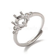 Adjustable Alloy Pad Ring Settings, with Clear Cubic Zirconia, Prong Ring Settings, 925 Sterling Silver Plated, Round: US Size 7 3/4(17.9mm), Tray: 6.5x5.5mm(KK-C022-01C-P)