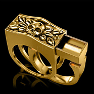 2Pcs 2 Style Rectangle with Skull Couples Matching Finger Rings, Alloy Gothic Trendy Promise Jewelry for Best Friend Lovers, Antique Golden, US Size 9(18.9mm)(SKUL-PW0002-026D-AG)