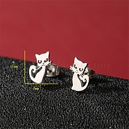 Non-Tarnish Stainless Steel Stud Earrings, Cat Shape, Stainless Steel Color, 11x7mm(PW-WG95520-10)