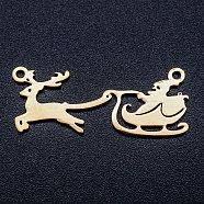 201 Stainless Steel Pendants, Christmas Reindeer and Santa Claus, Golden, 11x27.5x1mm, Hole: 1.2mm(STAS-T046-JA367-2)