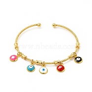 Colorful Enamel Evil Eye Charms Cuff Bangle, Real 18K Gold Plated Brass Jewelry for Women, Cadmium Free & Lead Free, Real 18K Gold Plated, Inner Diameter: 2 inch(5.2cm)(BJEW-E073-09G-05)
