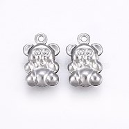 201 Stainless Steel Charms, Bear, Stainless Steel Color, 13x8x3mm, Hole: 1mm(STAS-E438-13P)