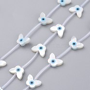 Natural White Shell Mother of Pearl Shell Beads, Butterfly with Evil Eye, 7x10x2mm, Hole: 0.5mm(SSHEL-L018-011)