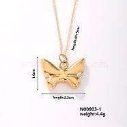 Fashion Elegant Golden Plated Stainless Steel Pendant Necklaces, with Cable Chain for Women Girl, Butterfly, 15.75 inch(40cm)+5cm(SJ0947-1)