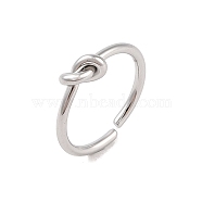 Non-Tarnish Simple Knotted 304 Stainless Steel Open Cuff Ring for Women Men, Stainless Steel Color, Knot: 6.5x7.5mm, 1.8mm, Adjustable(RJEW-Z038-05P)