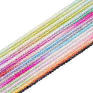 15 Strands 15 Colors Transparent Gradient Color Glass Beads Strands, Faceted Round, Mixed Color, 3x2.8mm, Hole: 0.9mm, about 123pcs/strand, 14.53 inch(36.9cm), 1 strand/color(GLAA-FH0001-71)