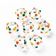 Transparent Glass Enamel Beads, Round with Dot, Yellow, 14x13mm, Hole: 2mm(GLAA-N049-012C)