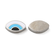 304 Stainless Steel Beads, with Enamel, Stainless Steel Color, Eye, Light Sky Blue, 8x13.5x3mm, Hole: 1.8mm(STAS-C074-09P-01)