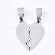 201 Stainless Steel Split Pendants, for Lovers, Heart with Heart, Stainless Steel Color, 23x19x1mm, Hole: 8x4mm(STAS-T048-01)