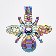 Plated Alloy Bead Cage Pendants, Bee, Colorful, 36x34x12mm, Hole: 4x4.5mm, Inner Measure: 8.5mm(X-PALLOY-S119-095)