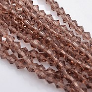 Bicone Glass Beads Strands, Faceted, Sienna, 4x4mm, Hole: 1mm, about 92~96pcs/strand, 13.78~14.37 inch(X-EGLA-P016-4mm-03)
