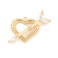 Brass Pendants, with Clear Glass, Heart with Arrow Charms, Real 18K Gold Plated, 21x28x5mm, Hole: 1.2mm(KK-E090-19G)