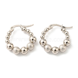 Non-Tarnish 304 Stainless Steel Beaded Hoop Earrings for Women, Stainless Steel Color, 21.5x20mm(EJEW-F319-03P)