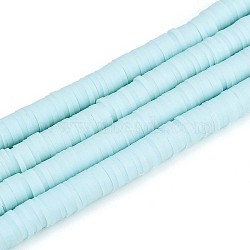 Handmade Polymer Clay Beads Strands, for DIY Jewelry Crafts Supplies, Heishi Beads, Disc/Flat Round, Sky Blue, 6x0.5~1mm, Hole: 1.8mm, about 290~320pcs/strand, 15.75 inch~16.14 inch(40~41cm)(CLAY-R089-6mm-032)