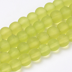 Transparent Glass Beads Strands, Frosted, Round, Green Yellow, 10mm, Hole: 1.5mm, about 33pcs/strand, 12.9 inch(X-GLAA-Q064-03-10mm)