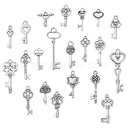 100Pcs Tibetan Style Alloy Pendants Set, Mixed Key Charm, Antique Silver, 14~41x8~15x1~3mm, Hole: 1~3.5mm(TIBEP-CJ0003-19)