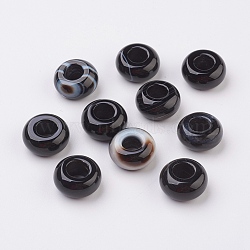 Randomly Mixed Natural Black Agate and Banded Agate European Beads, Large Hole Beads, Rondelle, Dyed, 14x7~8mm, Hole: 6mm(G-G740-14x8mm-12)