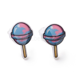 Colorful Acrylic Imitation Food Stud Earrings with Platic Pins for Women, Candy, 16~17x12mm, Pin: 0.9mm(EJEW-F293-02B)