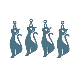 430 Stainless Steel Kitten Pendants, Spray Painted, Etched Metal Embellishments, Cat Silhouette Shape, Cadet Blue, 39x12x0.4mm, Hole: 1.6mm(X-STAS-S108-17A)