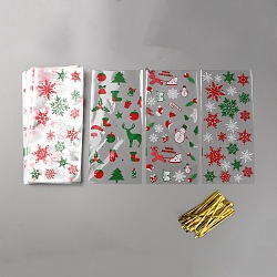 OPP Cellophane Bags Sets, Twist Tie, Rectangle, Christmas Tree, 27.5x12.5cm, 120pcs(ABAG-WH20006-01F)