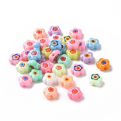 Printed Opaque Acrylic Beads, Flower, Mixed Color, 9.5x9.5x4.5mm, Hole: 1.8mm(OACR-E009-07A)