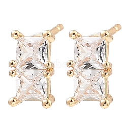 Brass Pave Clear Cubic Zirconia Rectangle Stud Earrings, for Women, Light Gold, 10x5.5mm(EJEW-G362-08KCG)