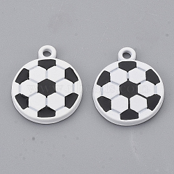 Baking Painted Alloy Pendants, Sports Charms, Football, White, 18x15x2.5mm, Hole: 1.8mm(X-ENAM-S119-023A)