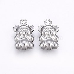 Tarnish Resistant 201 Stainless Steel Charms, Bear, Stainless Steel Color, 13x8x3mm, Hole: 1mm(STAS-E438-13P)