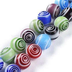 Handmade Lampwork Beads Strands, Round with Swirl, Colorful, 12mm, Hole: 1.2mm, about 38pcs/Strand, 15.16''(38.5cm)(LAMP-M003-10C)