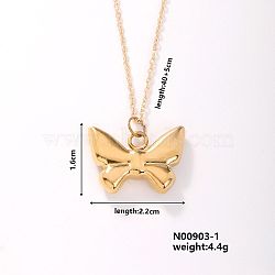 Fashion Elegant Golden Plated Stainless Steel Pendant Necklaces, with Cable Chain for Women Girl, Butterfly, 15.75 inch(40cm)+5cm(SJ0947-1)