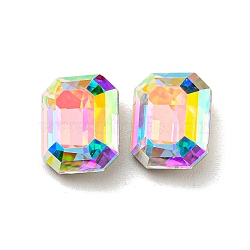 Glass Rhinestone Cabochons, Point Back & Back Plated, Faceted, Rectangle, Crystal AB, 10x8x4mm(RGLA-M017-I02-001ST)