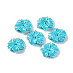 Synthetic Coral Beads, Dyed, Flower, Cyan, 13x12.5x3mm, Hole: 1mm(CORA-C002-02E)