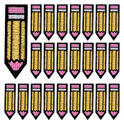 24Pcs Embroidery Thread Clothing Patches, Pencil, with Hot Melt Adhesive, Yellow, 69x20x2mm(PATC-PH0001-61)